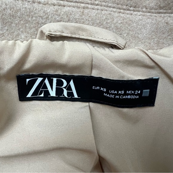 Zara Camel Pea Coat Double Button Long Coat Size XS - Picture 4 of 5